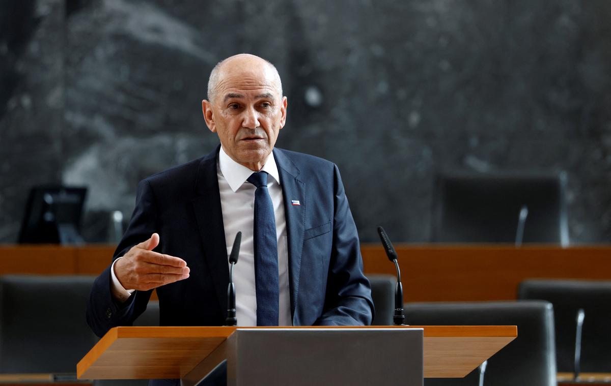 President of the Slovenian Democratic Party (SDS) Janez Jansa speaks in the Slovenian parliament before the voting for the prime minister in Ljubljana, Slovenia, May 22, 2026.REUTERS /Borut Zivulovic