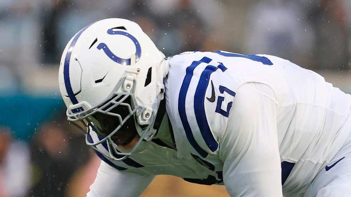  Indianapolis Colts defensive end Kwity Paye (51) and safety Nick Cross (20), back, combine to tackle Jacksonville Jaguars running back Travis Etienne Jr. (1) during the third quarter of an NFL football game at EverBank Stadium, Sunday, Dec. 7, 2025, in Jacksonville, Fla. The Jaguars defeated the Colts 36-19. | Corey Perrine/Florida Times-Union / USA TODAY NETWORK via Imagn Images 
