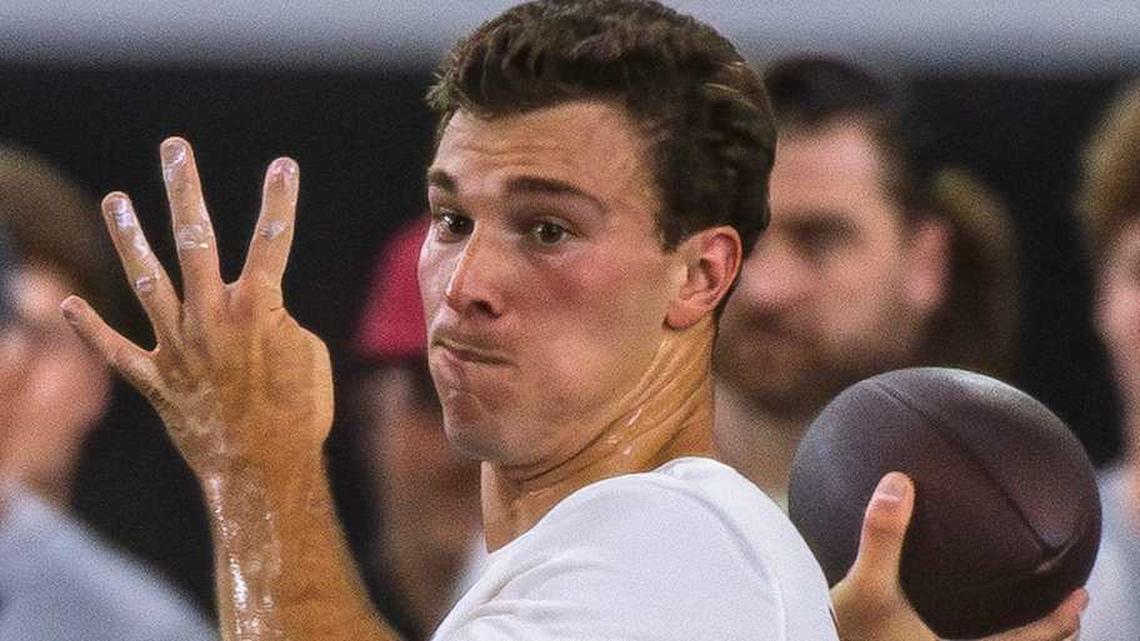  Fernando Mendoza participates in Indiana University's Pro Day at Mellencamp Pavilion on Wednesday, April 1, 2026. | Rich Janzaruk/Herald-Times / USA TODAY NETWORK via Imagn Images 