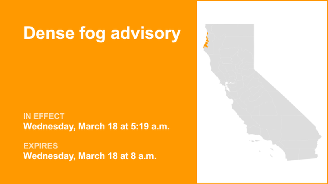 Dense fog advisory for Northern Humboldt Coast Wednesday morning, says the NWS 