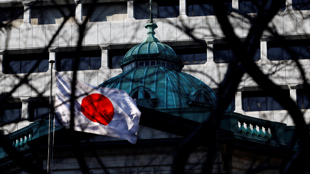 Japanese national flag hoisted atop of the Bank of Japan headquarters is seen through trees in Tokyo, Japan January 23, 2025.  REUTERS/Issei Kato