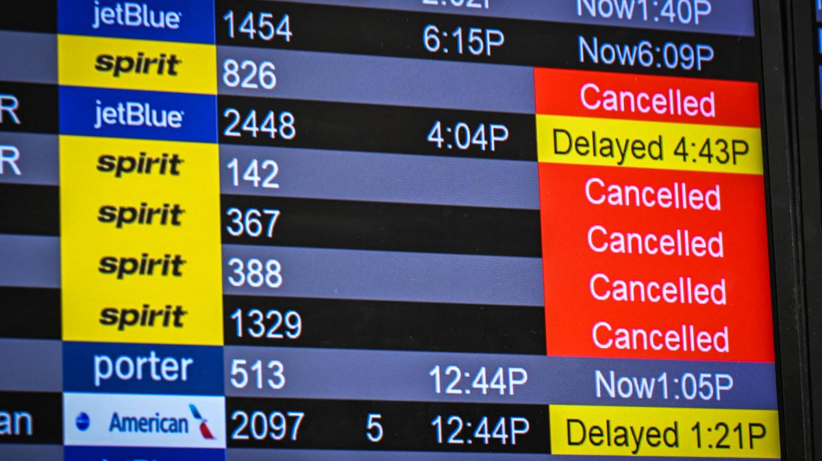 US-AVIATION-BANKRUPTCY. Flights information screens show Spirit Airlines's cancellations at Fort Lauderdale-Hollywood International Airport in Fort Lauderdale, Florida, on May 2, 2026. US air carriers mobilized Saturday to help passengers and crew members stranded by the overnight shutdown of Spirit Airlines, after last-minute talks with creditors and the White House collapsed. The budget airline known for its bright yellow planes succumbed to crushing fuel prices and announced in the early hours of Saturday that "all flights have been canceled, and customer service is no longer available" as it "started winding down its global operations, effective immediately." (Photo by GIORGIO VIERA / AFP via Getty Images)