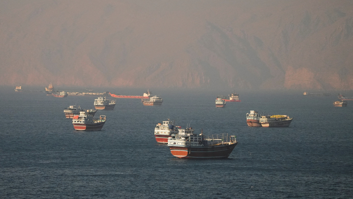 Vessels at the Strait of Hormuz, as seen from Musandam, Oman, June 15, 2026. REUTERS/Stringer