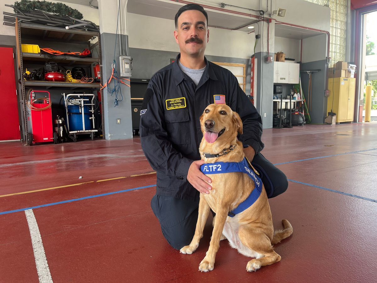Palm Beach County Fire Rescue Lt. Alexander Parada worked with Piper, a 4-year-old K-9, to search for victims and survivors in the rubble of the Venezuelan earthquakes in June 2026.