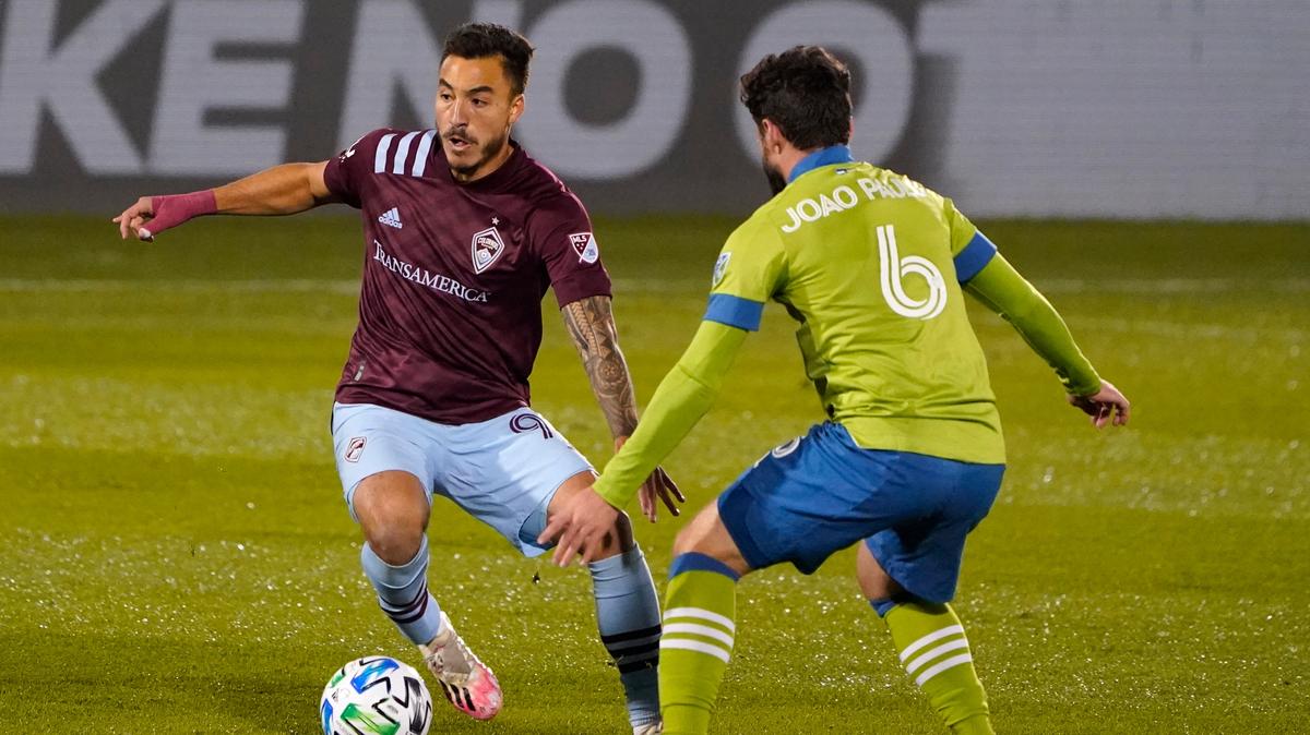Colorado Rapids forward Andre Shinyashiki, left, is being traded to Charlotte FC.