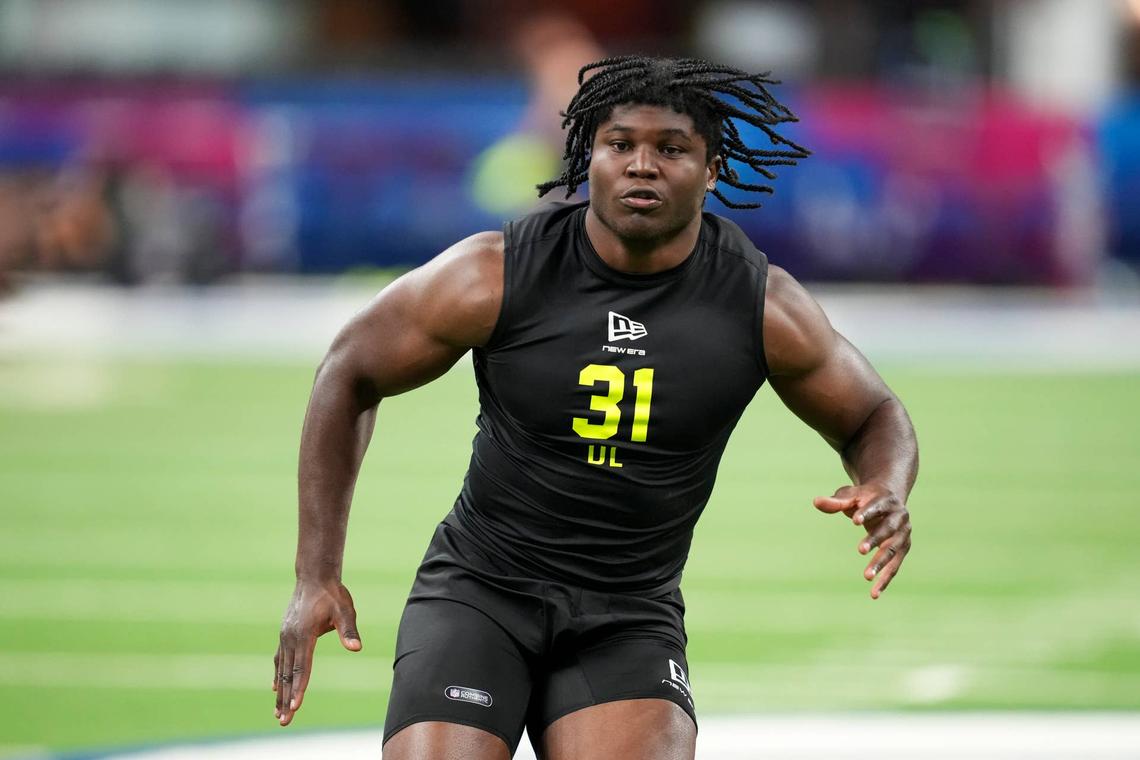  Feb 26, 2026; Indianapolis, IN, USA; Texas Tech defensive lineman David Bailey (DL31) during the NFL Scouting Combine at Lucas Oil Stadium. Mandatory Credit: Kirby Lee-Imagn Images 