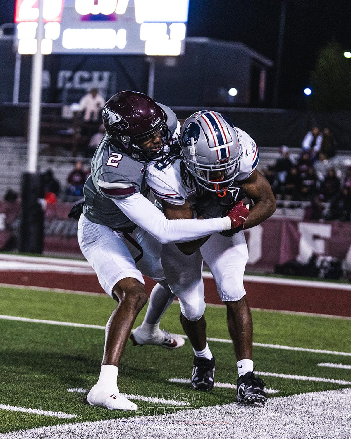  Eden James of Howard University is tackled by an NC Central defender. (Steven J. Gaither/HBCU Gameday) 