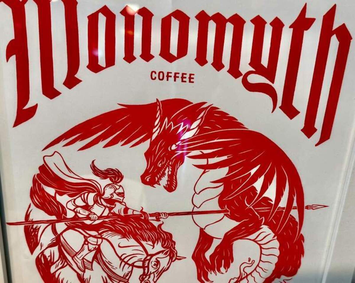  The poster reflecting the hero’s journey theme at Monomyth Coffee might trigger questions about the legendary Joseph Campbell book. Photo credit: Christine Tibbetts 