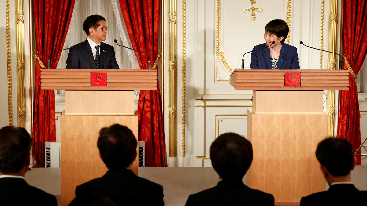 Japanese Prime Minister Sanae Takaichi and Philippine President Ferdinand Marcos Jr. attend a joint press conference at the Akasaka Palace State Guest House on May 28, 2026, in Tokyo, Japan. Rodrigo Reyes Marin/Pool via REUTERS