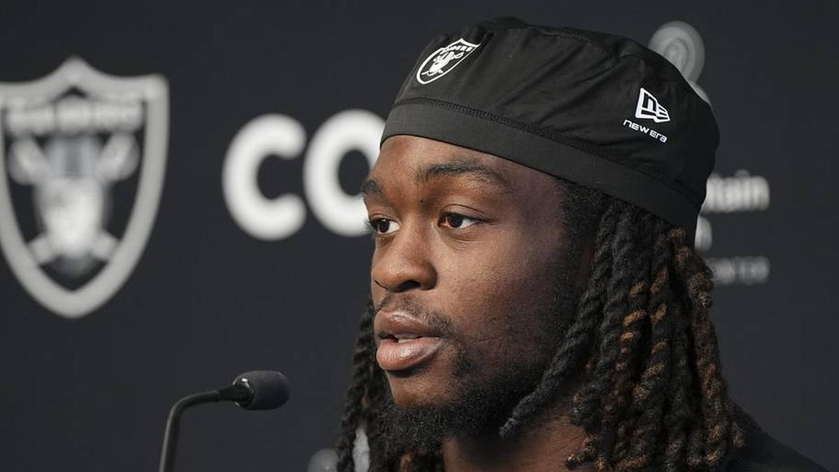  May 20, 2026; Henderson, NV, USA; Las Vegas Raiders running back Ashton Jeanty (2) speaks during a news conference during organized team activities at Intermountain Health Performance Center. Mandatory Credit: Candice Ward-Imagn Images | Candice Ward-Imagn Images 