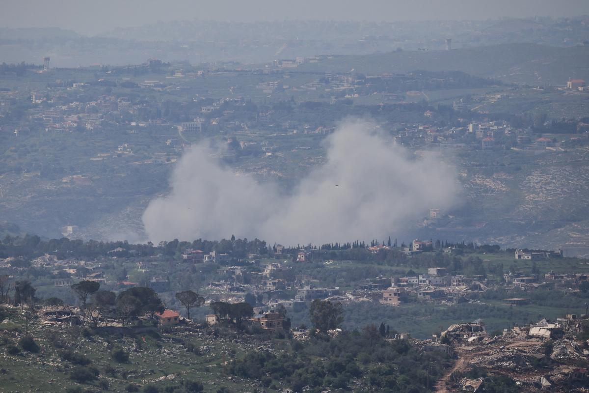 Smoke rises following an explosion in Lebanon, as seen from the Israeli side of the Israel-Lebanon border,  April 30, 2026. REUTERS/Shir Torem