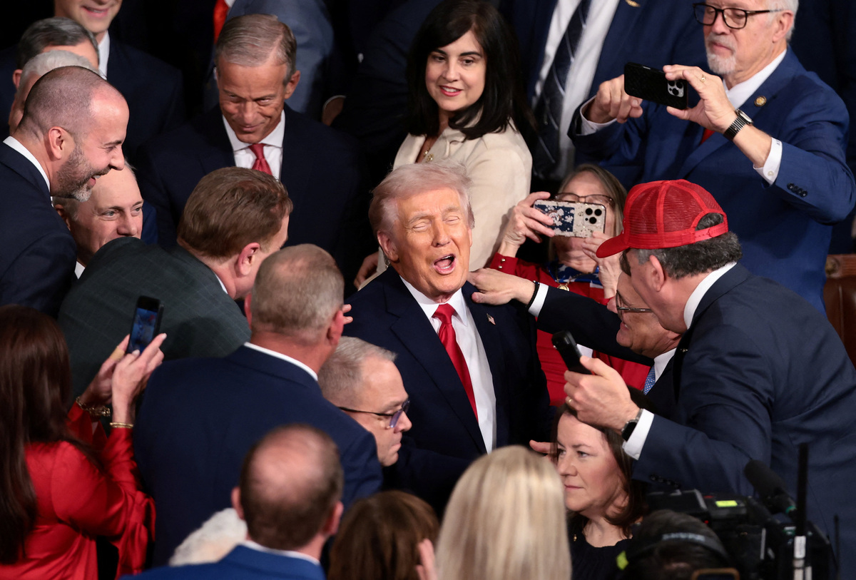 President Donald Trump arrives to deliver the State of the Union address to a joint session of Congress in the House Chamber at the U.S. Capitol in Washington on Feb. 24. Trump now is facing widening opposition within his own party as Republican lawmakers, long reluctant to defy him, are showing a greater willingness to break ranks with the president.