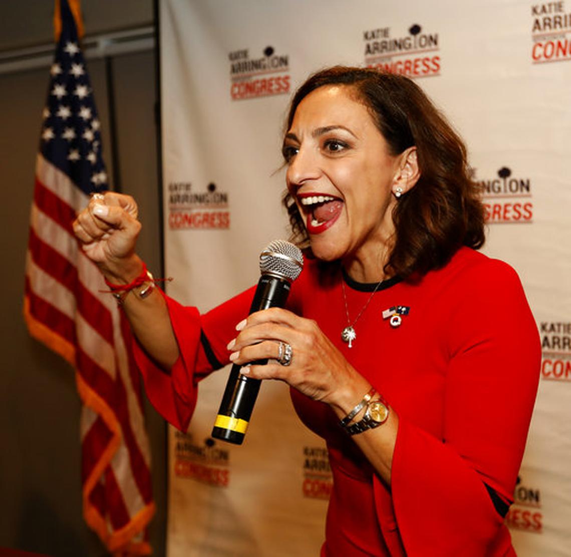 Republican nominee for Congress Katie Arrington fires up her supporters during her 2018 Election Night party at the Staybridge Suites in Mount Pleasant, S.C. Arrington on Tuesday announced she is again running for South Carolina’s coastal 1st Congressional seat.