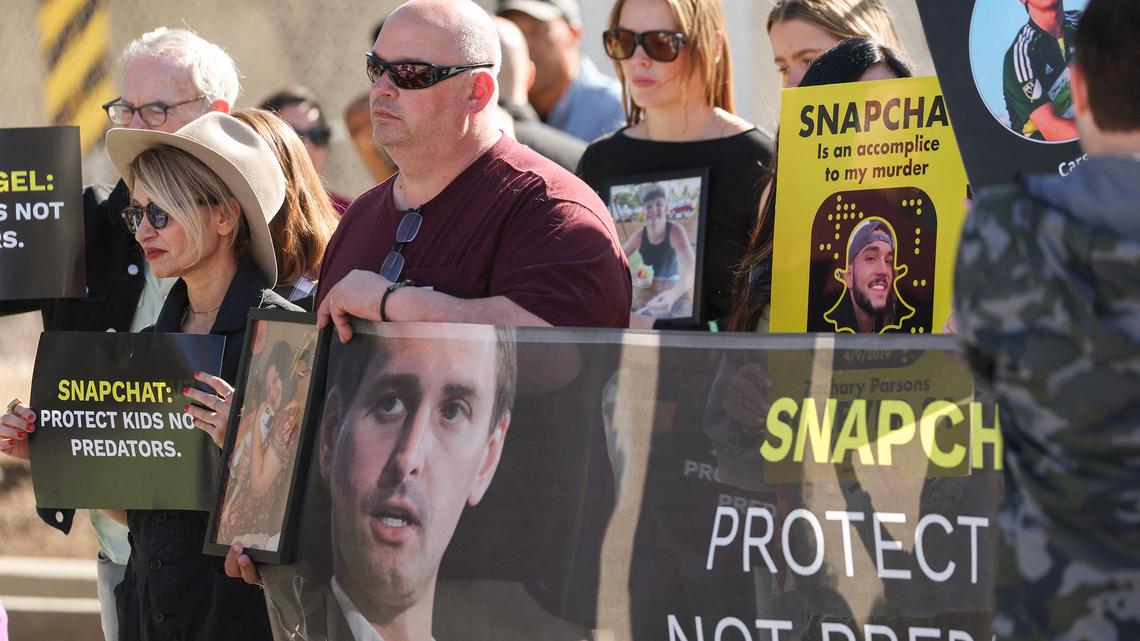 Parents who blame Snapchat for their children's deaths protest outside company's headquarters 