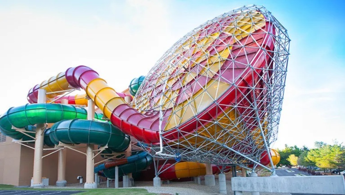  Zip down the colorful “Tornado” at the massive indoor water park. Photo courtesy of Great Wolf Lodge Grapevine 
