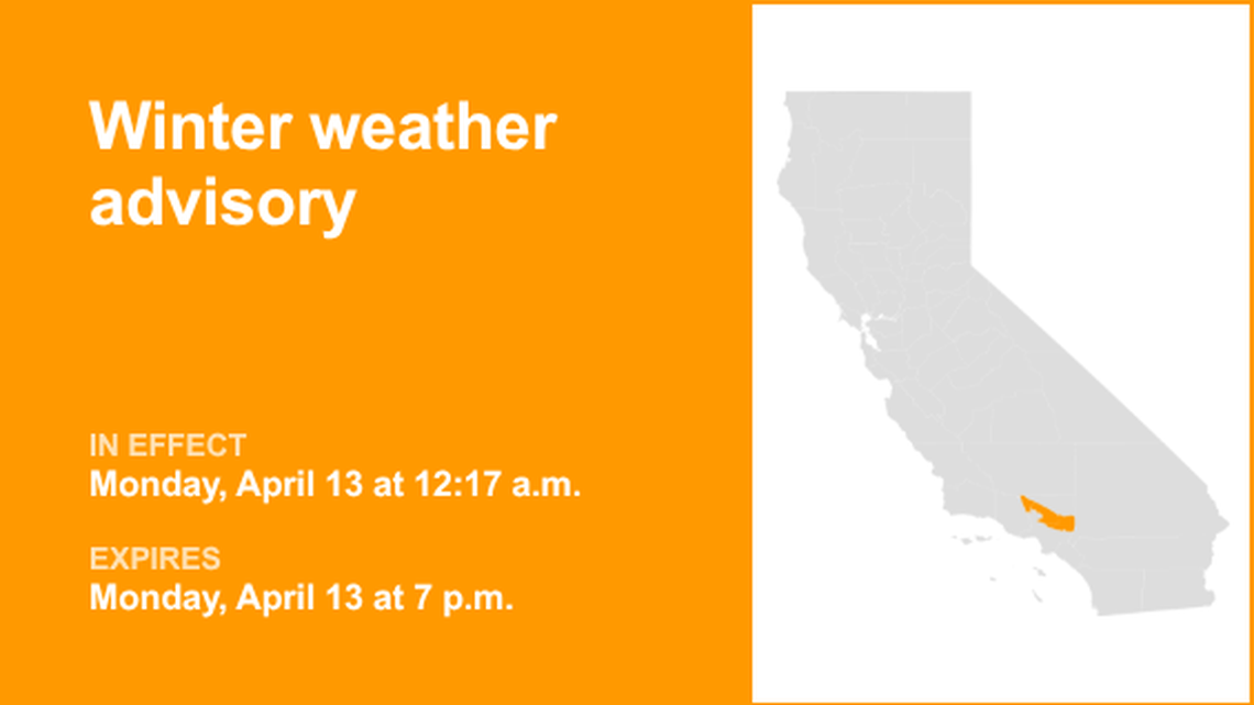 Winter weather advisory affecting Los Angeles County until Monday evening 