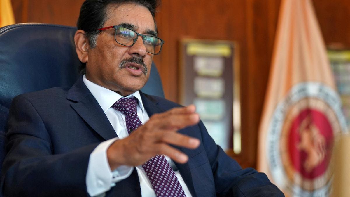 P. Nandalal Weerasinghe, Governor of the Central Bank of Sri Lanka, speaks during an interview with Reuters inside his office in Colombo, Sri Lanka, September 12, 2025. REUTERS/Thilina Kaluthotage
