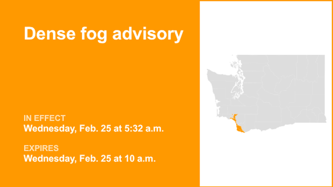 UPDATE: Dense fog advisory affecting Southwest Washington until Wednesday midday 