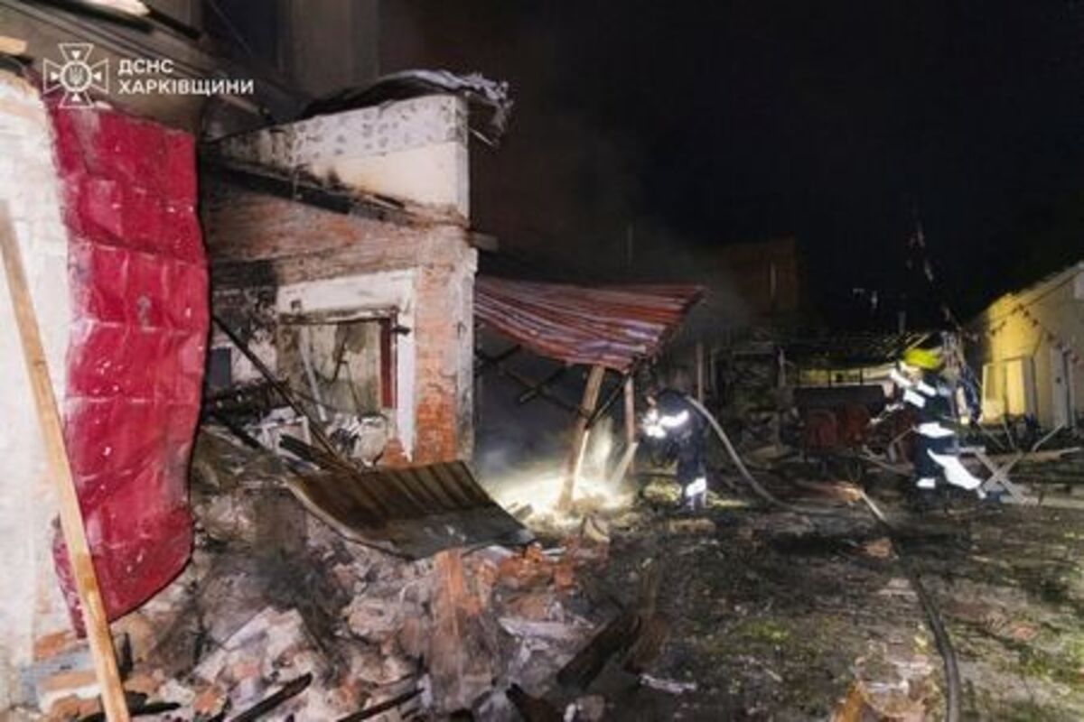 Firefighters work at the site of a building damaged during overnight Russian missile and drone strikes, amid Russia's attack on Ukraine, in Kharkiv region, Ukraine June 9, 2026. Press service of the State Emergency Service of Ukraine in Kharkiv region/Handout via REUTERS