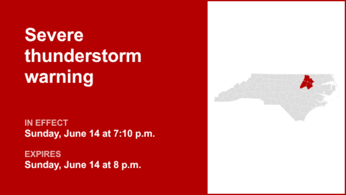 UPDATE: Severe thunderstorm warning affecting North Carolina Sunday night 