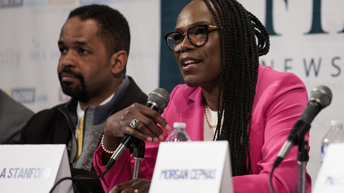 Physician Ala Stanford speaks during a candidate forum for the 3rd Congressional District seat at Church of the Holy Trinity on Feb. 9, 2026, in Philadelphia. The seat vacancy comes from Rep. Dwight Evans' retirement. (Monica Herndon/The Philadelphia Inquirer/TNS)