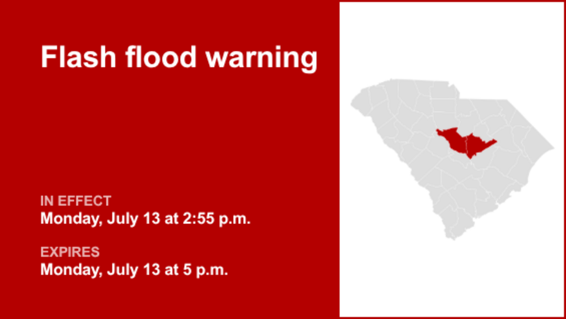 UPDATE: Flash flood warning active for Clarendon and Sumter counties early Monday evening 