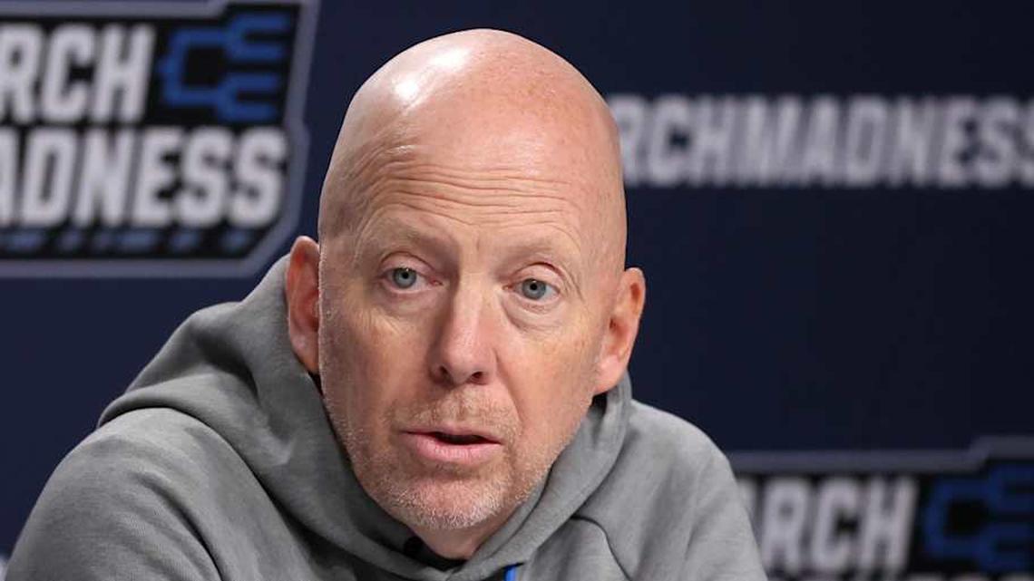  Mar 19, 2026; Philadelphia, PA, USA; UCLA Bruins head coach Mick Cronin speaks with the media before a practice session ahead of the first round of the men's 2026 NCAA Tournament at Xfinity Mobile Arena. Mandatory Credit: Bill Streicher-Imagn Images | Bill Streicher-Imagn Images 