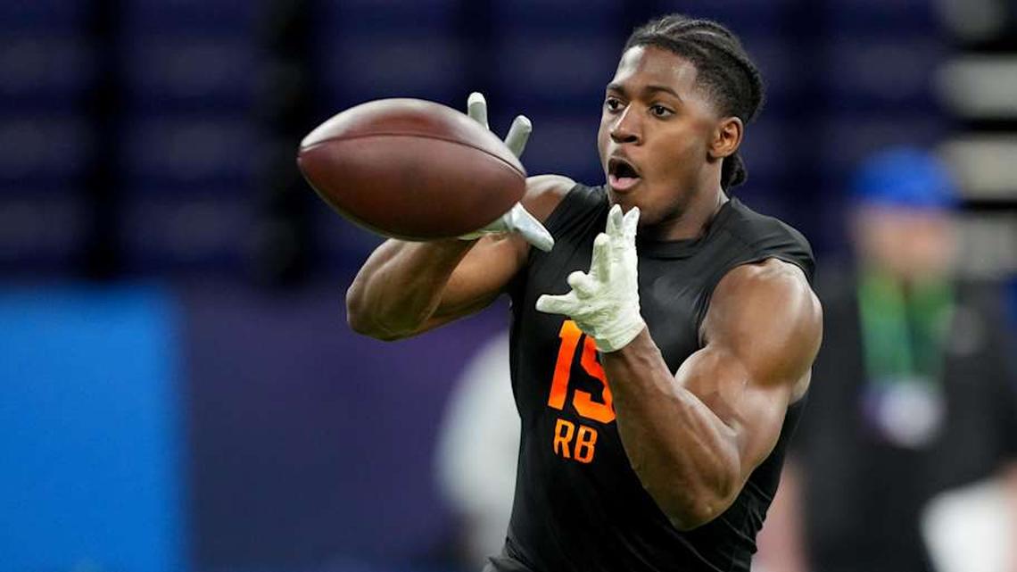  Notre Dame running back Jadarian Price (RB15) during the NFL Scouting Combine at Lucas Oil Stadium. Mandatory Credit: Kirby Lee-Imagn Images | Kirby Lee-Imagn Images 