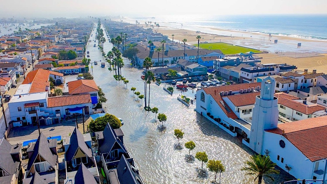 Hurricane Rachel Obliterates 20-Foot Berms and Turns Newport Beach Streets Into the Pacific (Aerial Footage) 