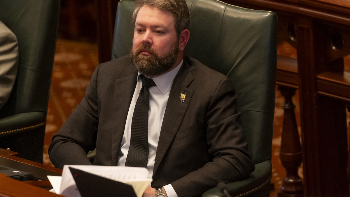 Illinois State Rep. Harry Benton, D-Plainfield, sits in the House chamber as lawmakers discuss bills at the Illinois State Capitol on April 8, 2026, in Springfield, Illinois. (Eileen T. Meslar/Chicago Tribune/TNS)