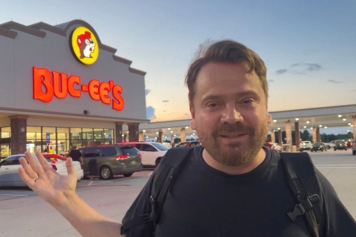  A picture of Cumming, who is from Scotland, outside a Buc-ee’s. 