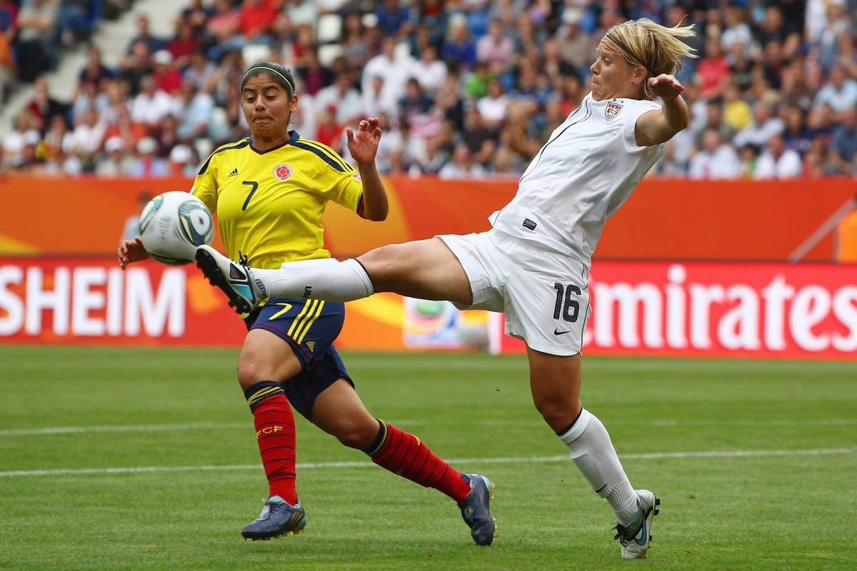  Lori Lindsey (front) of USA is challenged by Catalina Usme of Colombia during the FIFA Women's World Cup 2011 Group C match between USA and Colombia at the Fifa Womens World Cup Stadium on July 2, 2011 in Sinsheim, Germany. (Photo by Alex Grimm/Getty Images) Photo by Alex Grimm/Getty Images