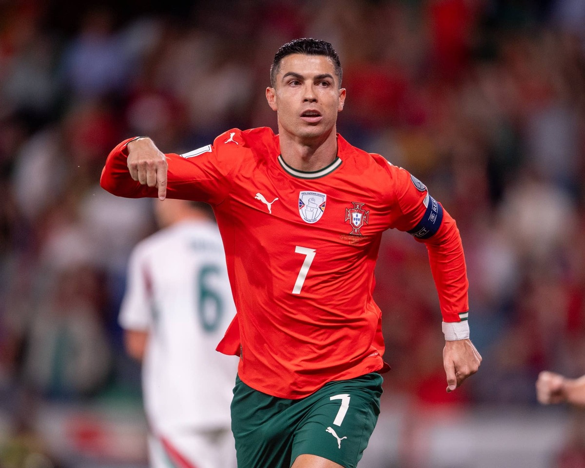  Cristiano Ronaldo from Portugal celebrates his goal during the European World Cup Qualifiers 2026 football match against Hungary. Miguel Lemos/NurPhoto via Getty Images