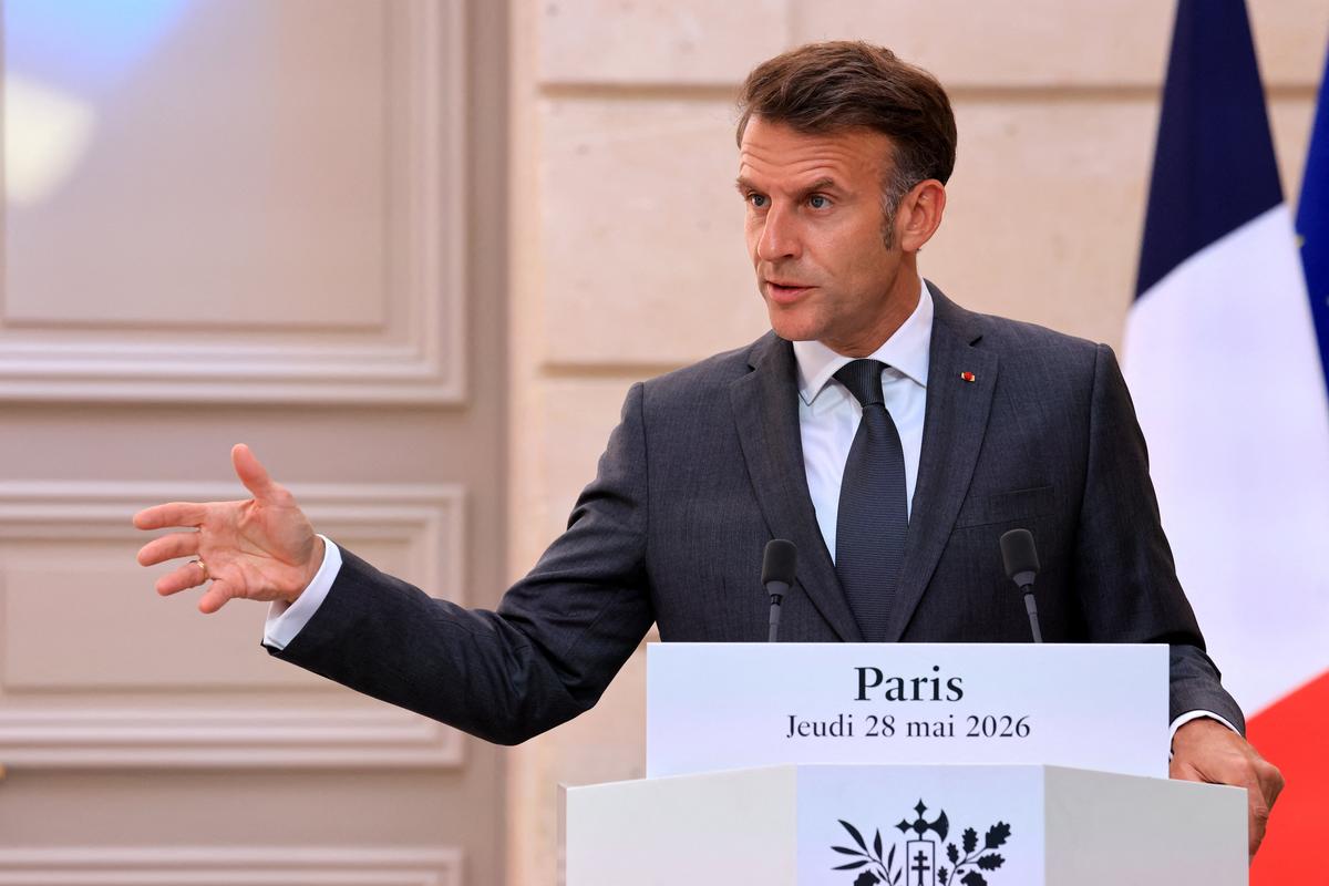 France's President Emmanuel Macron speaks at The Elysee Presidential Palace in Paris, France May 28, 2026.  LUDOVIC MARIN/Pool via REUTERS/File Photo