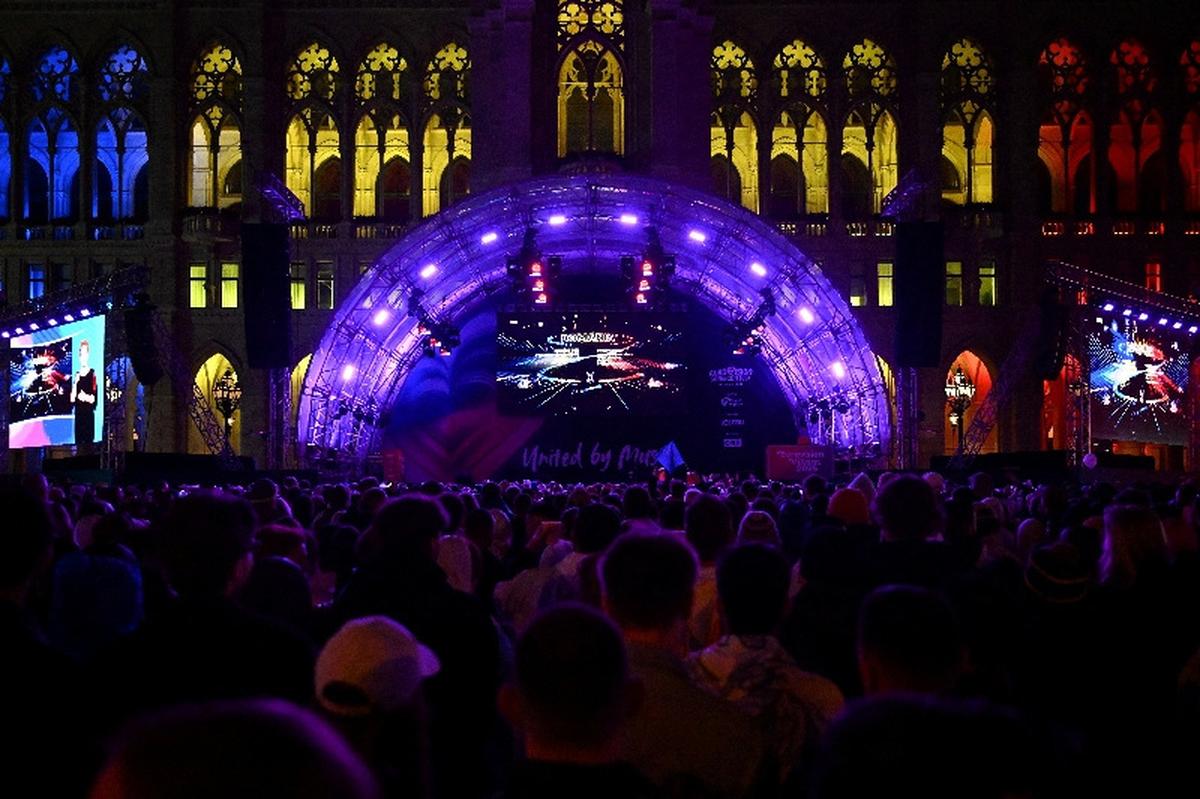 Fans attend a public viewing event during the Eurovision Song Contest semi-final in Vienna, Austria, May 14, 2026. REUTERS/Elisabeth Mandl