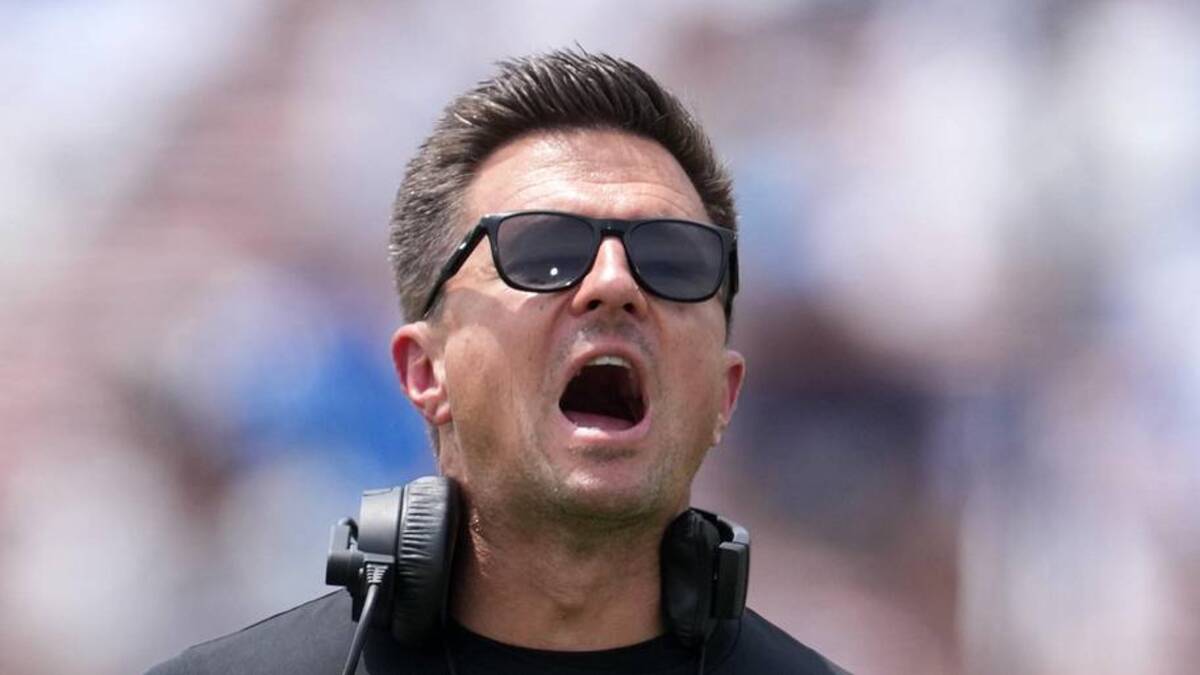  May 2, 2026; Pasadena, CA, USA; UCLA Bruins coach Bob Chesney reacts during the spring game at Rose Bowl. Mandatory Credit: Kirby Lee-Imagn Images | Kirby Lee-Imagn Images 