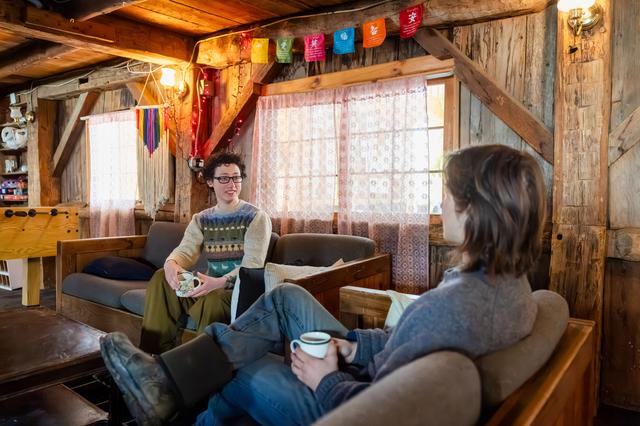  Izzy Johnson, left, and Jack Beatson, first-year students at Sterling College in Craftsbury Common, Vermont, which has announced that it will close at the end of this semester. Credit: Oliver Parini for The Hechinger Report