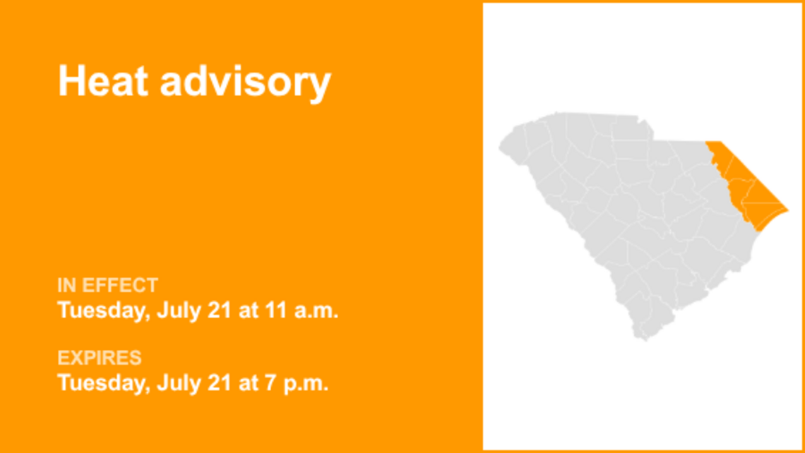 Heat advisory for Pee Dee until Tuesday evening 