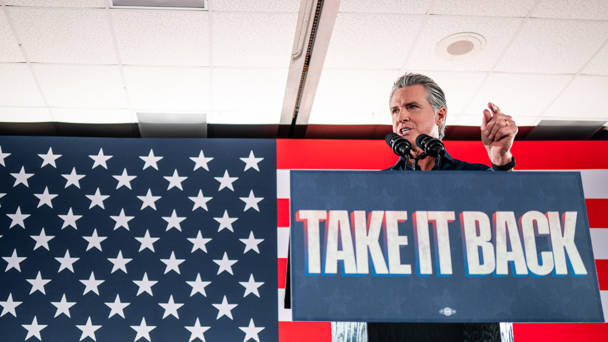California Gov. Gavin Newsom speaks at a rally on Saturday, Nov. 8, 2025, in Houston. Gov. Newsom rallied with Democratic lawmakers just days after the passage of California's Proposition 50 to counter Gov. Greg Abbott and Texas Republicans' redistricting efforts.  (Brandon Bell/Getty Images/TNS)