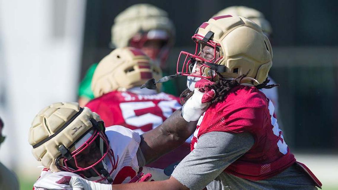  The Florida State Seminoles football team practice for the upcoming season Thursday, April 9, 2026. | Alicia Devine/Tallahassee Democrat / USA TODAY NETWORK via Imagn Images 