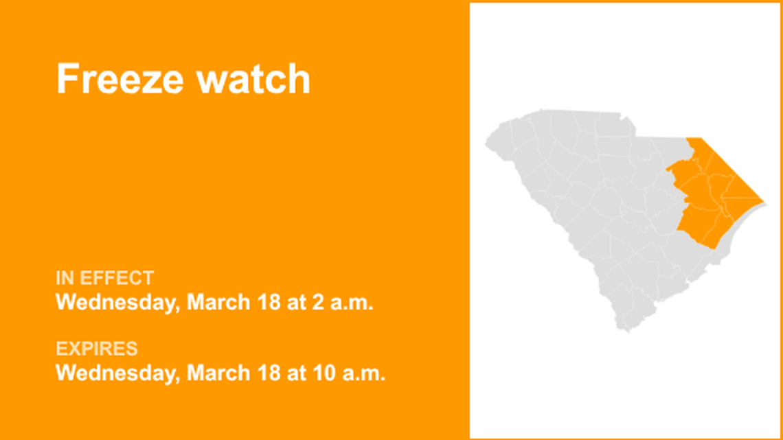 UPDATE: Freeze watch for Pee Dee for Wednesday 