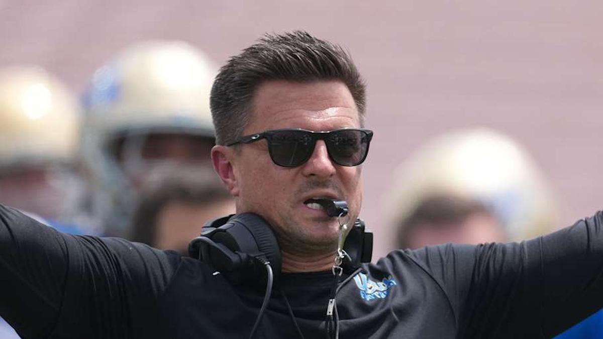  May 2, 2026; Pasadena, CA, USA; UCLA Bruins coach Bob Chesney reacts during the spring game at Rose Bowl. Mandatory Credit: Kirby Lee-Imagn Images | Kirby Lee-Imagn Images 