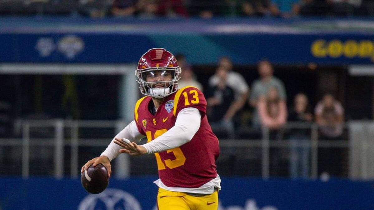 Jan 2, 2023; Arlington, Texas, USA; USC Trojans quarterback Caleb Williams (13) in action during the game between the USC Trojans and the Tulane Green Wave in the 2023 Cotton Bowl at AT&T Stadium. Mandatory Credit: Jerome Miron-USA TODAY Sports | USA TODAY Sports 