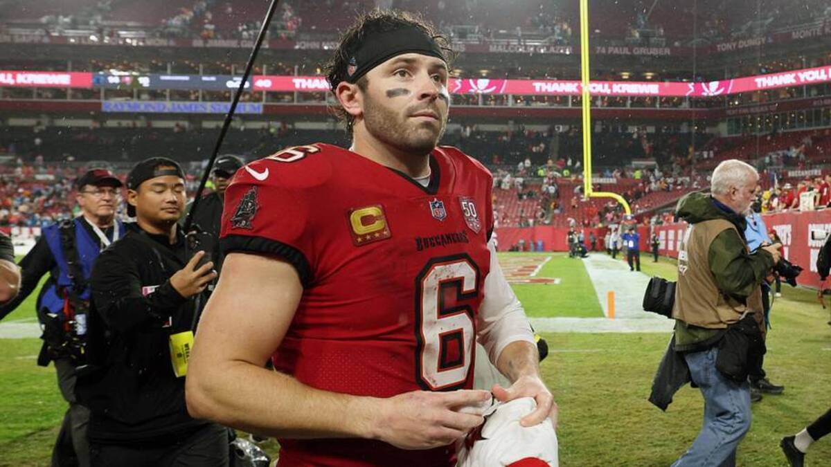  Jan 3, 2026; Tampa, Florida, USA; Tampa Bay Buccaneers quarterback Baker Mayfield (6) leaves the field after defeating the Carolina Panthers at Raymond James Stadium. Mandatory Credit: Nathan Ray Seebeck-Imagn Images | Nathan Ray Seebeck-Imagn Images 
