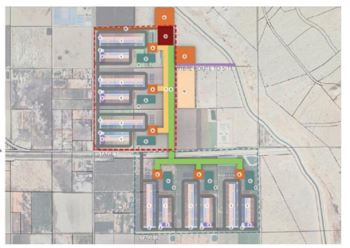 A map showing the formerly planned Coachella Valley Technology Campus data center project.