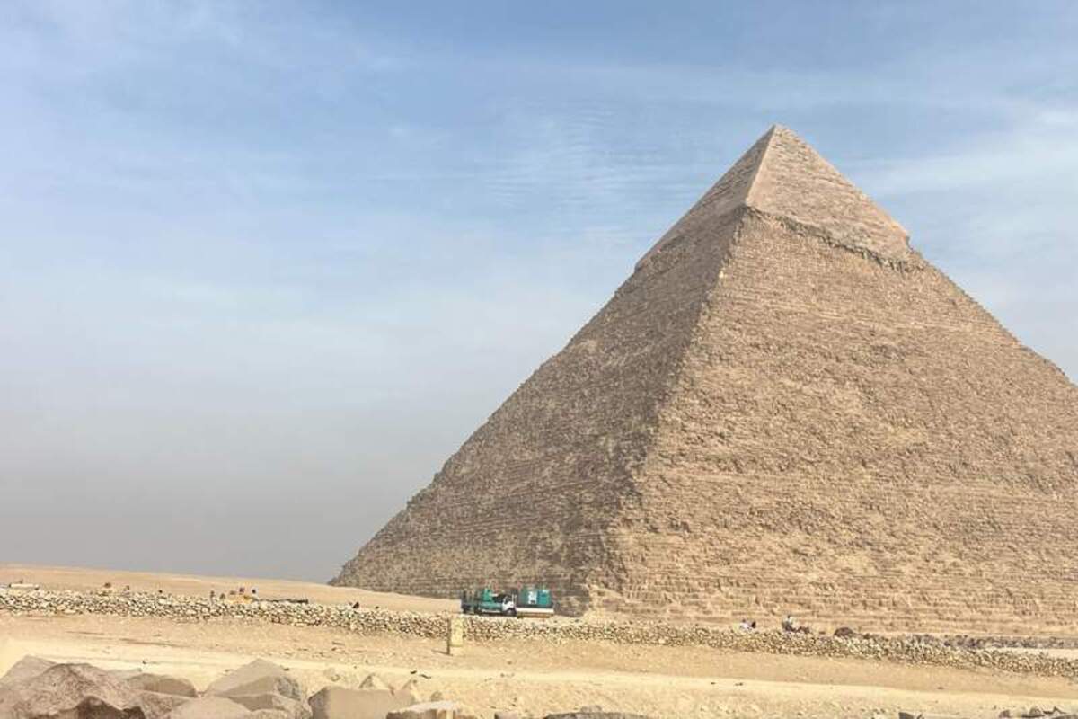  A single pyramid of Giza rising from the desert, embodying an unexpected and profound stillness. Photo credit: Lauren Salisbury 