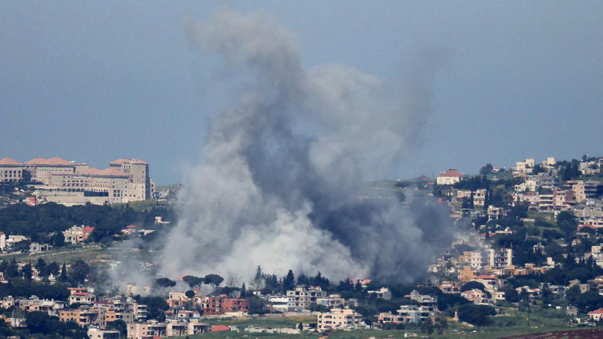 Smoke rises from the site of an Israeli airstrike that targeted the southern Lebanese village of Mayfadoun in the Nabatieh district on Saturday, May 2, 2026.