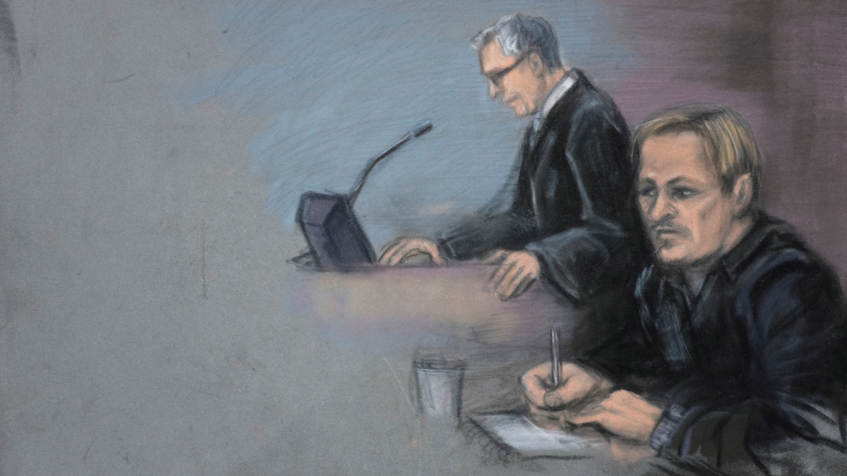 A court sketch shows lawyer Petar Sekulic and Marius Borg Hoiby in room 250 of the Oslo Courthouse, Oslo, Norway, March 19, 2026. NTB/via REUTERS