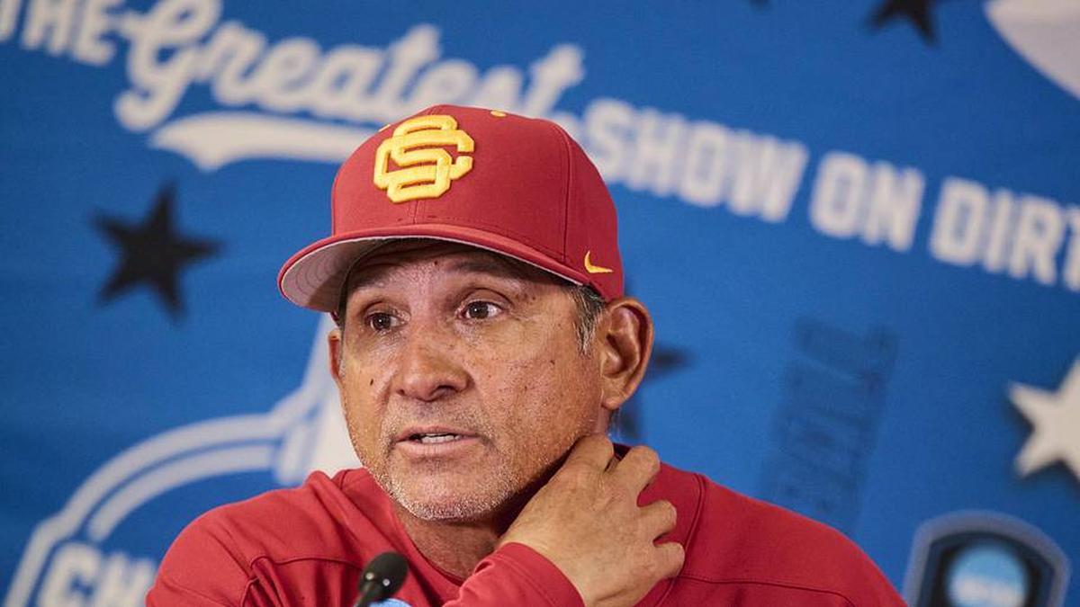  May 31, 2025; Corvallis, OR, USA; USC head coach Andy Stankiewicz takes questions after a game against Saint Mary's at the NCAA Corvallis Regional at Goss Stadium. Mandatory Credit: Troy Wayrynen-Imagn Images | Troy Wayrynen-Imagn Images 