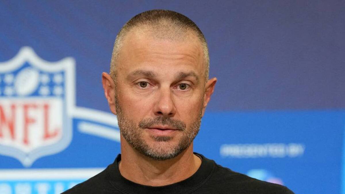 Feb 24, 2026; Indianapolis, IN, USA; Las Vegas Raiders general manager John Spytek speaks at the NFL Scouting Combine at the Indiana Convention Center. Mandatory Credit: Kirby Lee-Imagn Images | IMAGN IMAGES via Reuters Connect 